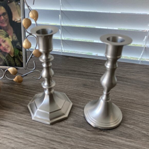 Two Muted Silver Candlestick Holders Made in India - Picture 2 of 6